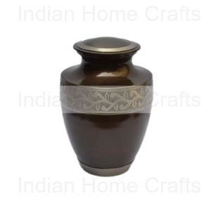Dark Metal European Style Eco-Friendly Cremation Urn Adult Ashes Jar with Gold Tone Band <b>Memorial</b> Burial <b>Keepsake</b> Vessel - Product Image 3