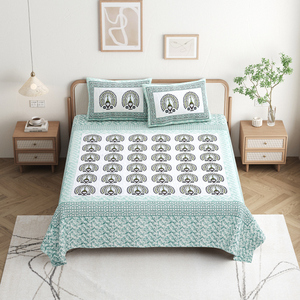 Sábanas y Fundas de Almohada de Algodón 100% de 300 Hilos, Estampadas a Mano con Diseño Floral Sencillo, Resistentes a la Decoloración, para Todas las Estaciones - Product Image 3