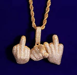 Collier pendentif geste de main de luxe serti de moissanite, plaqué argent, style hip-hop, bijou de déclaration pour homme, cadeau de fête - Product Image 3