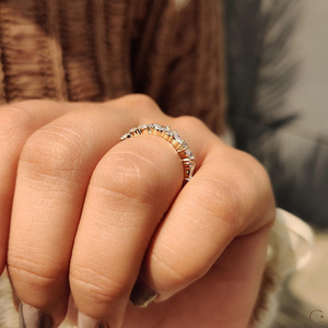 Fancy Lab Diamond Half Eternity <b>Ring</b> Weeding Engagement <b>Stacking</b> Band 14k Solid Gold at Affordable Rate Cluster Design Trendy - Product Image 3