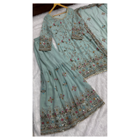 Ensemble Kurti Sharara en Faux Georgette Brodé de Fils, Paillettes et Zari avec Dupatta – Tenue Ethnique pour Mariage, Fêtes et Cérémonies pour Femmes