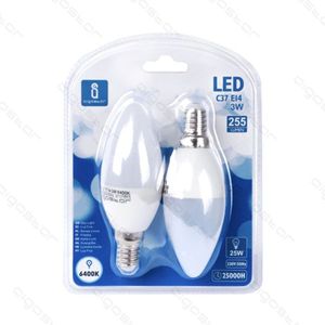 Lampadina a LED C37 E14 3W 255 Lumen 6400K Luce bianca fredda Confezione da 2 - Product Image 1