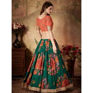 Wedding Apparel <b>Marvelous</b> Green <b>Printed</b> Organza Plus Size Lehenga Choli for Festivals - Product Image 5