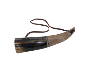 Cuerno de buey Real pulido de la mejor calidad, estilo Animal, cuerno que sopla con funda de cuero, bolsa de regalo para beber nórdico directamente India - Product Image 4