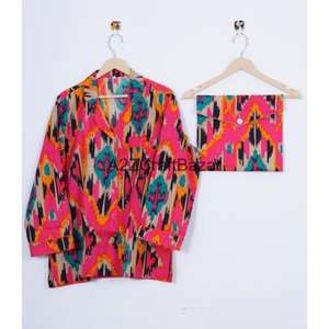 Conjunto de Pijama Informal para Mujer, 100% Algodón Puro, Hecho a Mano, Estampado Floral, Lujoso, Romántico, Suave, Cintura Elástica, Secado Rápido - Product Image 3