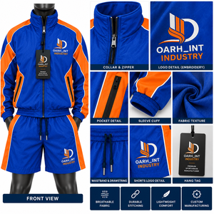 Conjunto Deportivo OARH_INT INDUSTRY para Hombre, Azul y Naranja, con Bloques de Color, Pantalones Cortos de Poliéster, Ropa Deportiva para Otoño - Product Image 6