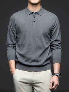 Pull en maille polyester/coton pour homme, léger et respirant, service OEM, couleur unie, col à revers, manches longues, couche de base décontractée pour le printemps - Product Image 3