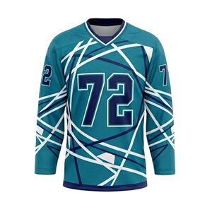 Maillot d'entraînement de hockey en polyester à manches longues, motif graphique matriciel filigrané teal profond, sublimé, pour équipe, vêtement de sport - Product Image 2