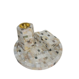 Plateau incrusté en bois turquoise nacre fabriqué à la main avec brûleur d'encens et ensemble de boîtes pour la décoration intérieure plateaux de service pour les détaillants - Product Image 1