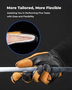 Leather Work Gloves <b>Thermal</b> Insulated Yellow Black Outdoor Winter Use Plain Style Wrist Length - Product Image 2
