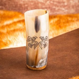 Verre à boire poli en corne de buffle écologique, personnalisé, de haute qualité, sculpté, motif Koi, style Viking court, religieux, ange, demi-tasse - Product Image 4
