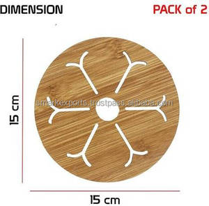 Sous-verres en bois de bambou faits à la main Lot de 2 tapis légers et résistants à la chaleur Idéal pour la protection quotidienne de la table - Product Image 2