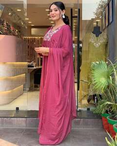 Traditional Chinon Anarkali <b>Kurti</b> with Fine Embroidery Work and Comfortable Fit Ideal for Celebrations and Semi Formal Events - Product Image 1