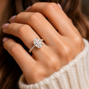 IGI Certified Oval Cut Lab Grown <b>Diamond</b> Engagement <b>Ring</b> Hidden Halo and Pave Setting Wedding <b>Ring</b> for Women Anniversary Gifts - Product Image 4