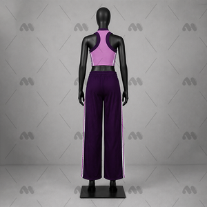 Ensemble d'uniformes de cheerleading personnalisés en polyester : haut court dos nu et pantalon large avec strass sur le devant – Tenue de performance pour équipe universitaire - Product Image 2