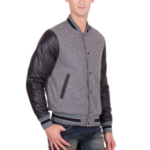 High Quality <b>Men</b> Tweed Raw Varsity Bomber Baseball <b>Jacket</b> with Button up Collar Winter Blank - Product Image 4