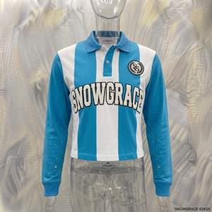 Camiseta de Fútbol SNOWGRACE de Manga Larga a Rayas, Logotipo Bordado, Cuello Camisero, Unisex para Adultos, Transpirable, de Poliéster - Product Image 5