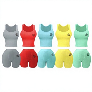 Conjunto de 2 Piezas para Mujer, Top sin Mangas y Pantalones Cortos, Color Sólido, Tejido de Spandex y Nailon, Transpirable, Deportivo, Cuello Redondo, Por Encima de la Rodilla, Corte Regular - Product Image 5