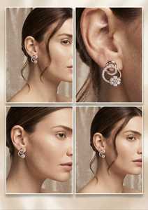Boucles d'oreilles pendantes en or massif 9 carats avec diamants de laboratoire et motif floral pour fiançailles et mariage - Bijoux pour femmes plaqués rhodium - Product Image 2