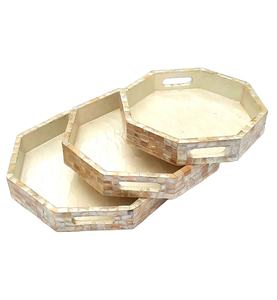 Plateau en nacre hexagonal en bois en gros Fait à la main Plateaux de service élégants pour aliments Taille personnalisée Décoration intérieure Bestseller - Product Image 1