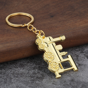 Spoked-Wheel Locomotive Keychain Zinc Alloy Gold Tone Railway <strong>Engine</strong> Keyring for Model Railroad Club Souvenirs - Product Image 3