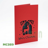 ANN HANDICRAFT MC089 Tarjeta de Felicitación 3D Pop-up 'Gracias' con Diseño de Ciervo Navideño en el Bosque, Grabado en Relieve, Impresión Offset, Acabado Mate