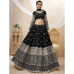 Vestido de cóctel negro de georgette, lehenga choli para recepción con trabajo de zari - Product Image 1