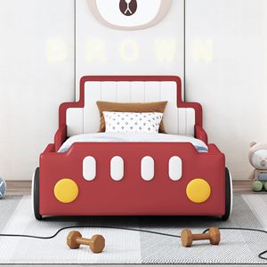 Letto a piattaforma a forma di auto da corsa rosso, singolo, con ruote, per bambini - Product Image 2