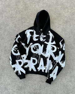 Sudadera con Capucha Moderna con Estampado de Letras, Estilo Clásico Retro, Skate, Hip Hop, Casual, Corte Regular, Deportiva, 100% Algodón Felpa - Product Image 4