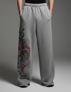 Pantalones de chándal anchos para hombre, estilo flare, rectos, holgados, con bordado, de felpa francesa de algodón - Product Image 2