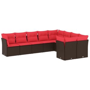 Ensemble de canapés de patio en polyrotin marron, 9 pièces avec coussins, meubles de jardin d'extérieur, design contemporain - Product Image 2