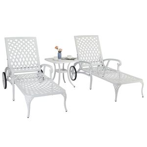 193*64.5*93cm White Cast Aluminum Courtyard Sun Lounger with Adjustable <b>Backrest</b> Bed Lying Feature - Product Image 6