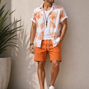 Men's Casual Beech Wear Summer Shirt 300 Grams Breathable Quick Dry Eco-Friendly Short Sleeve Floral Print Design 100% Polyest - Product Image 1