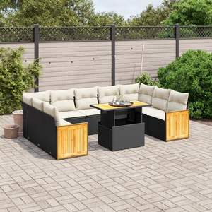 Ensemble de canapés de jardin noirs en rotin PE avec coussins en mousse haute densité, mobilier d'extérieur au design contemporain, imperméable - Product Image 3