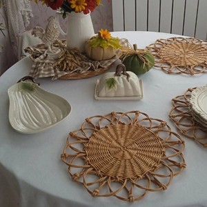 Handmade Embroidery Woven <b>Rattan</b> Eco-Friendly Bohemian Placemat Charger Customized Wedding Home <b>Dining</b> <b>Table</b> Decoration Vietnam - Product Image 5