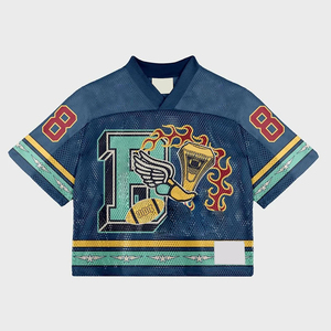 เสื้อเจอร์ซีย์อเมริกันฟุตบอลแบบตาข่าย แขนสั้น ทรงบ็อกซี่ พิมพ์ลายได้ตามสั่ง ขายส่ง ผลิตจากโพลีเอสเตอร์ 100% ระบายอากาศได้ดี แห้งเร็ว ใส่สบายสำหรับฤดูร้อน - Product Image 4