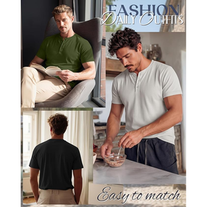Camiseta de Manga Corta para Hombre, Cuello en V, Color Sólido, Algodón Jersey, Corte Regular, Informal, Lisa - Product Image 4