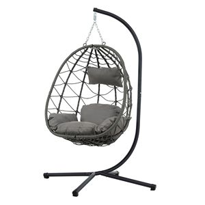 Sedia a dondolo a uovo da interno/esterno, sedia a dondolo sospesa in vimini per patio, camera da letto, soggiorno, sedia a dondolo resistente da interno/esterno - Product Image 5