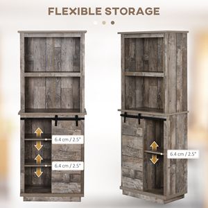 Buffet de cuisine rustique autoportant avec porte coulissante style grange et étagères réglables (64,5 po) - Product Image 5