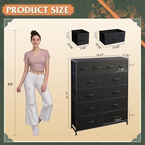 Cómoda Alta de Tela con 12 Cajones para Dormitorio y Sala de Estar, Cómoda con Cajones para Almacenamiento - Product Image 2