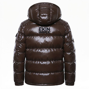 Wholesale Custom Logo Men's Glossy Shiny Puffer <b>Jacket</b> Winter <b>Warm</b> Hooded Down Coat <b>Waterproof</b> Windproof Quilted Bubble <b>Jacket</b> - Product Image 2