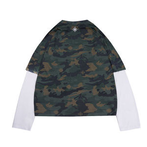 Oversized Camouflage Print Long Sleeve T-Shirt <b>Men</b> Street Style O-Neck Knitted Contrast Trim - Product Image 2
