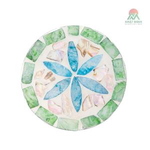 Nhat Minh mother of pearl Round <b>Coaster</b> Set With Holder Bohemian Design Green <b>Blue</b> Pattern 10cm Non Slip Mats - Product Image 4