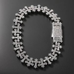 RIZTA JEWEL Unisex Christian 925 Silver Rhodium Plated <b>Cross</b> Moissanite Brilliant Cut Statement Bracelet Hiphop Party Everyday - Product Image 4