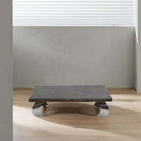 Table basse en bois de traverses de chemin de fer anciennes récupérées, finition chromée, pieds en verre, pour la maison, le bureau, l'hôtel, la villa
