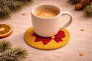 Handmade Beaded Coaster | Red Bow Gold Christmas Decor - Product Image 2