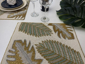 Luxury Beaded Placemats <b>Set</b> <b>6</b> Woven Straw Insulation Eco-Friendly Handmade Embroidery Customizable High Quality Home Wedding - Product Image 4
