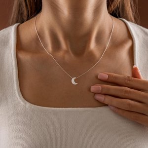 Collar de plata de ley 925 con luna creciente y ópalo, chapado en oro de 14 quilates, joyería de ópalo blanco y azul para mujer, regalo. - Product Image 5