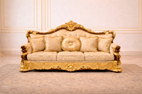 Ensemble de canapés carrés de luxe 5 places en teck à dossier haut, garnis d'éponge, style villa, avec table basse pour salon