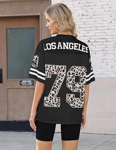 Camiseta Oversize de Malla Personalizada con Estampado de Leopardo Número 79, Estilo Hip Hop Urbano, Cuello en V, Top Corto de Moda Los Ángeles - Product Image 2